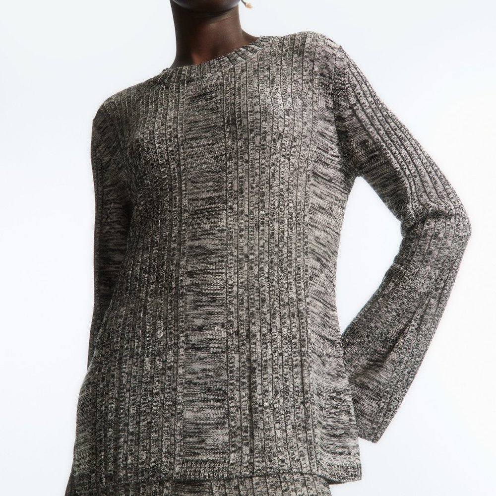COS Flared-Sleeve Rib Panel Top - Gray/Black Melange - XS